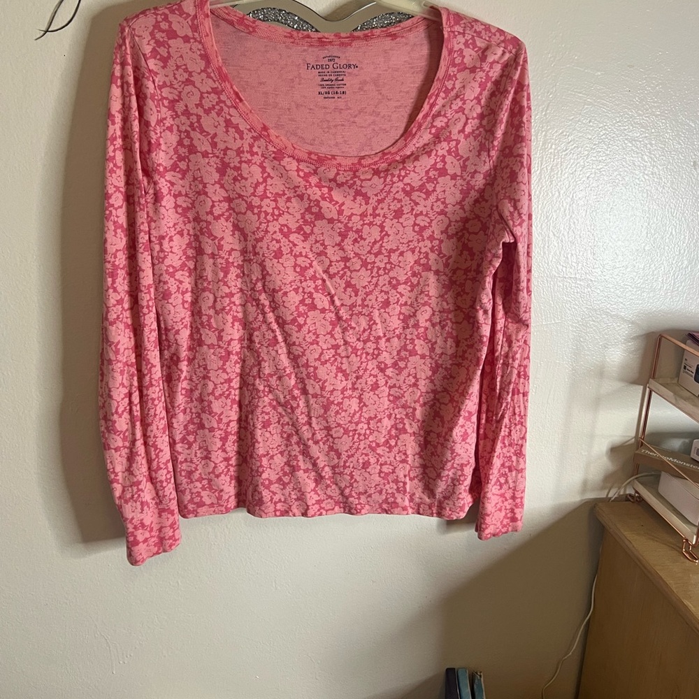 Faded Glory Pink Patterned Long Sleeve Tee